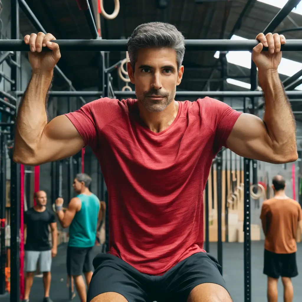 Hombre en gimnasio de calistenia
