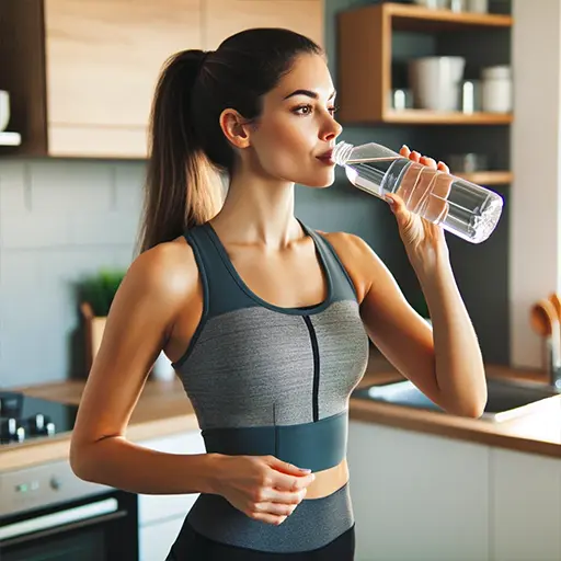 Mujer bebiendo agua antes de ir al gimnasio