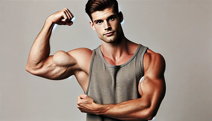 hombre ensenando sus biceps musculosos