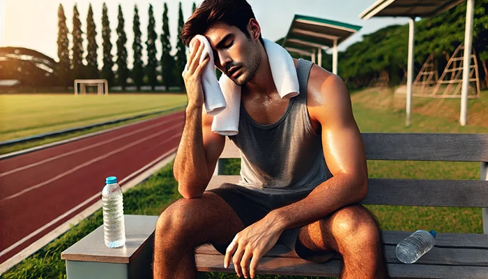 hombre cansado despues de hacer ejercicio al aire libre