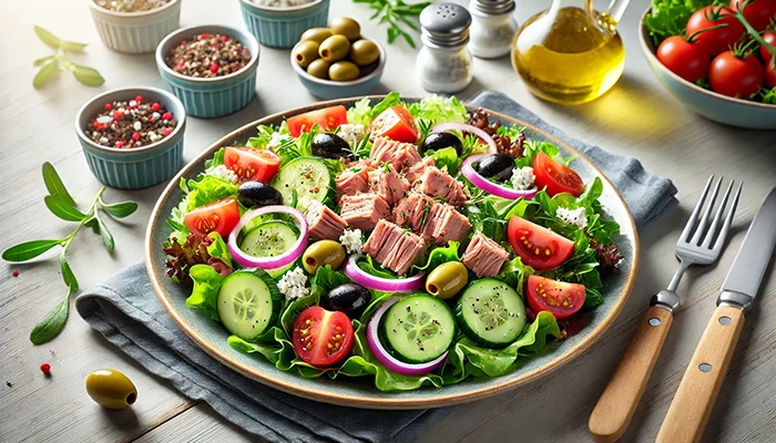 plato de ensalada con atún
