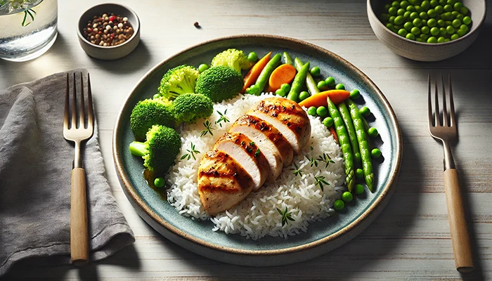 un plato de pollo con arroz