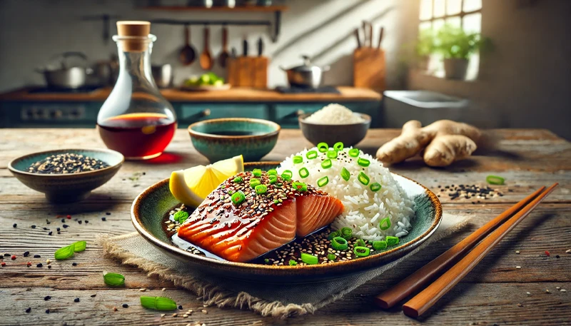 Salmon Marinado con Arroz