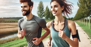Una pareja de un hombre y una mujer haciendo footing