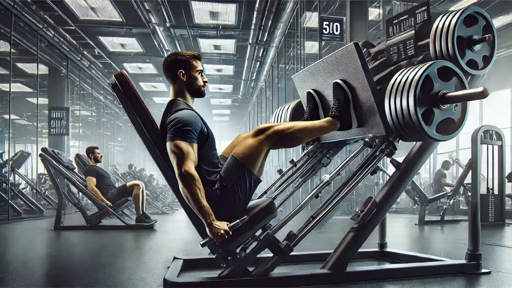 Un hombre entrenando pierna en un gimnasio