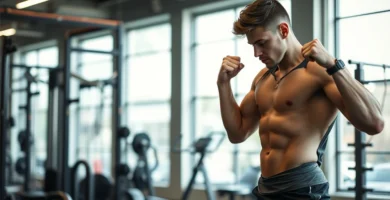 Un hombre joven entrenando fuerza en un gimnasio