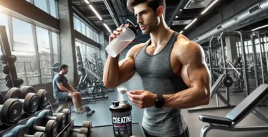 Un hombre tomando creatina después del entrenamiento