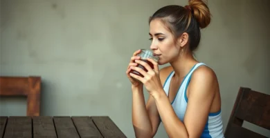 Una mujer joven bebiendo mate la bebida argentina con ropa de deporte