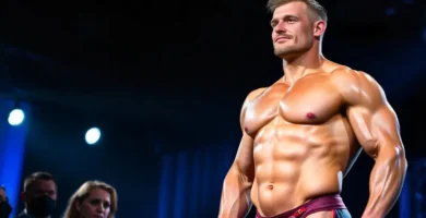 Un hombre compitiendo por el título de Mr. Olympia