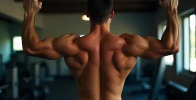 Un hombre estirando los musculos en un gimnasio
