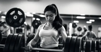 Una mujer haciendo pesas en un gimnasio