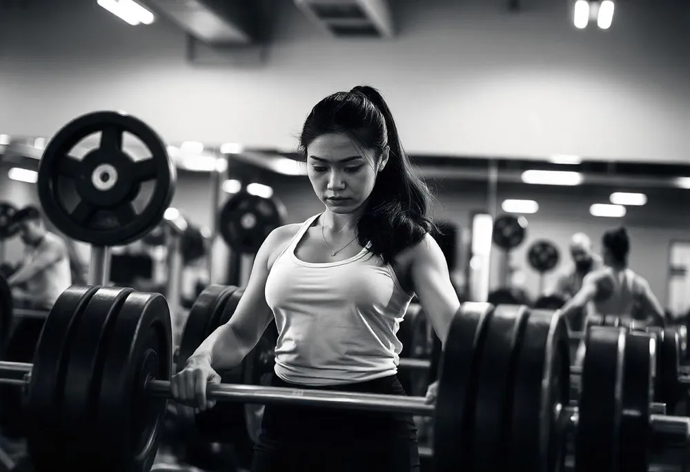Una mujer haciendo pesas en un gimnasio