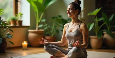 una mujer meditando