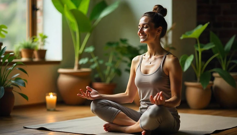 una mujer meditando